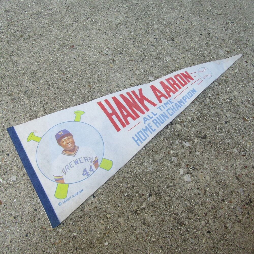 Vtg 1970 Hank Aaron Milwaukee Brewers All-Time Home Run Champion Felt Pennant